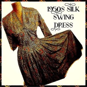 Vintage Georgette Dress Orange Paisley Small